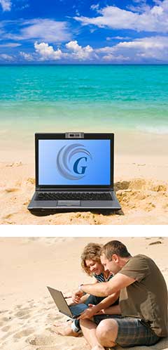 computer at the beach