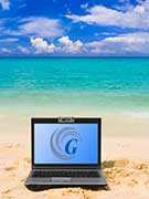 computr on beach showing Genesee logo